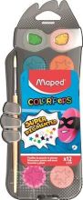 MAPED Vízfesték, 12 szín, 30 mm átm/szín + ajándék ecset, MAPED