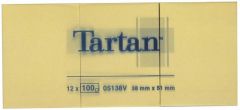 TARTAN Öntapadó jegyzettömb, 38x51 mm, 100 lap, 12 tömb/cs, TARTAN, sárga (1200 lap)